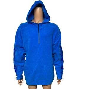 VTG Y2K NIKE Blue XXL Quarter Zip Mini Swoosh Fleece Pullover Hoodie in EUC